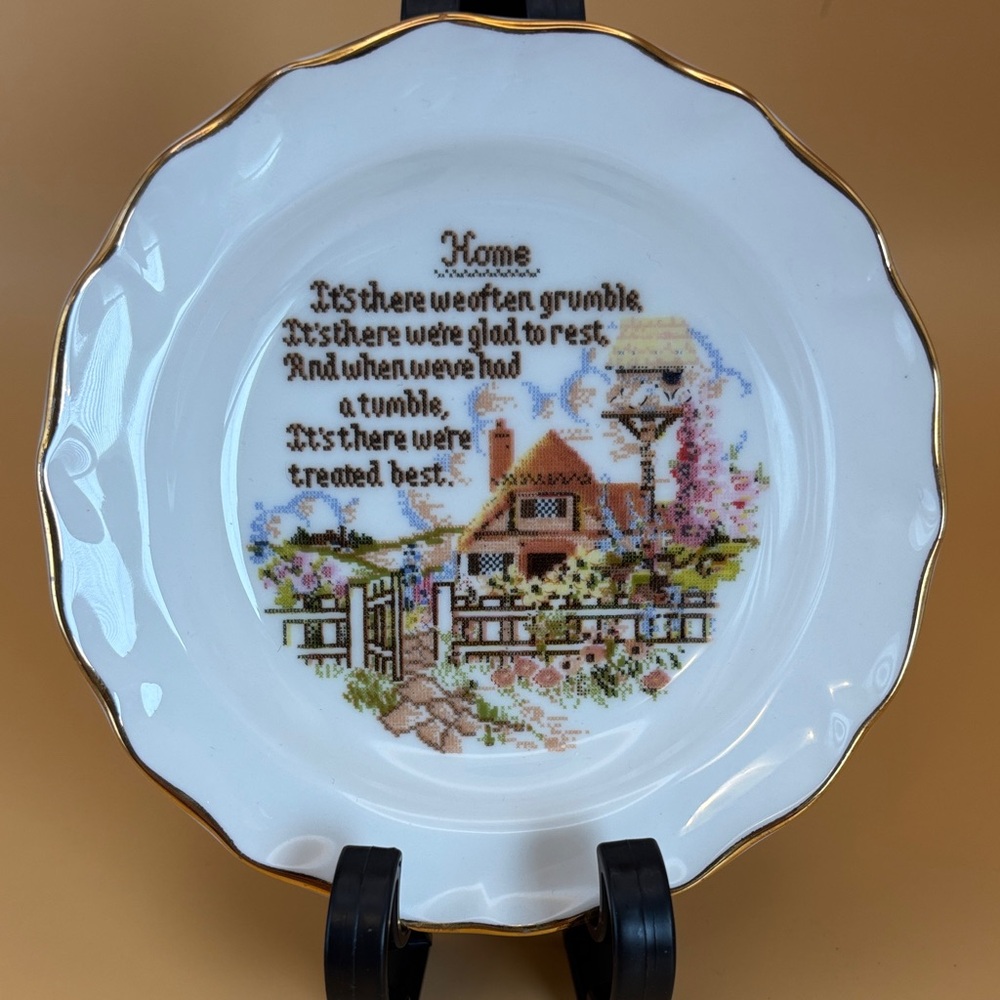 Decorative Plate with Cottage Scene and Poem